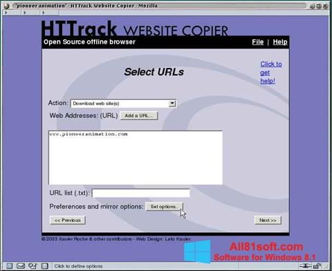 स्क्रीनशॉट HTTrack Website Copier Windows 8.1