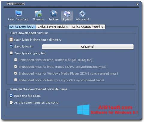 स्क्रीनशॉट Minilyrics Windows 8.1